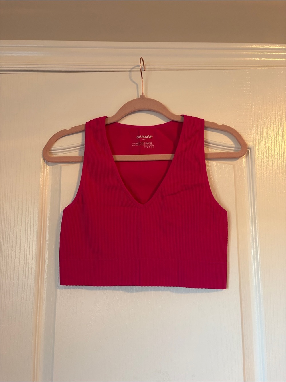Garage Ribbed V-Neck Crop Tank - Bright Pink